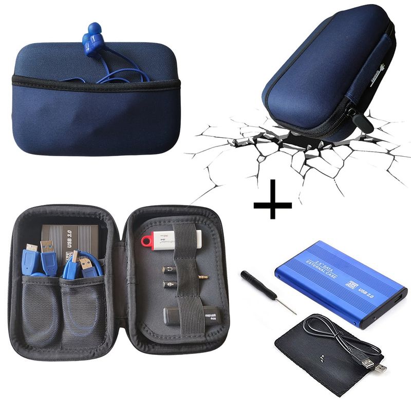SANTOFA ELECTRONICS - Funda Anti Golpes + Case Disco Duro Externo 2.5 doble bolsillo - Azul