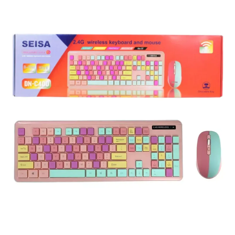 SEISA - Kit Teclado y Mouse Inalámbrico Rosado para Tablet Computadora DN-C400
