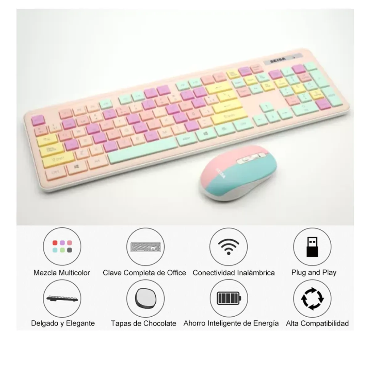SEISA - Kit Teclado y Mouse Inalámbrico Rosado para Tablet Computadora DN-C400