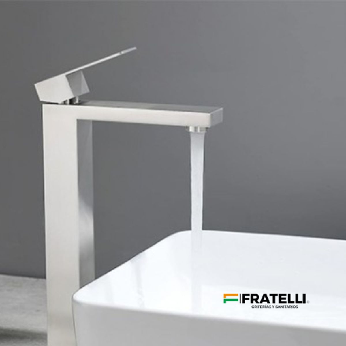 FRATELLI - GRIFO MEZCLADORA BAÑO ALTO MONOCROMADO PLATEADO