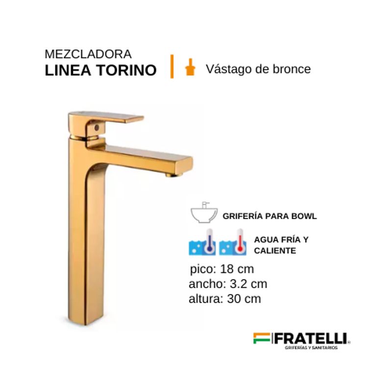 FRATELLI - GRIFO MEZCLADORA BAÑO ALTO MONOCROMADO DORADO