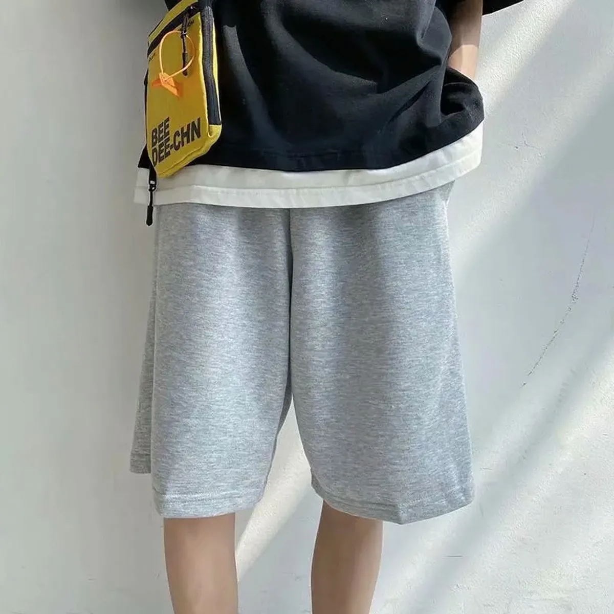 DENISASAA - Shorts de puro algodón color liso negro y gris 2 unidades