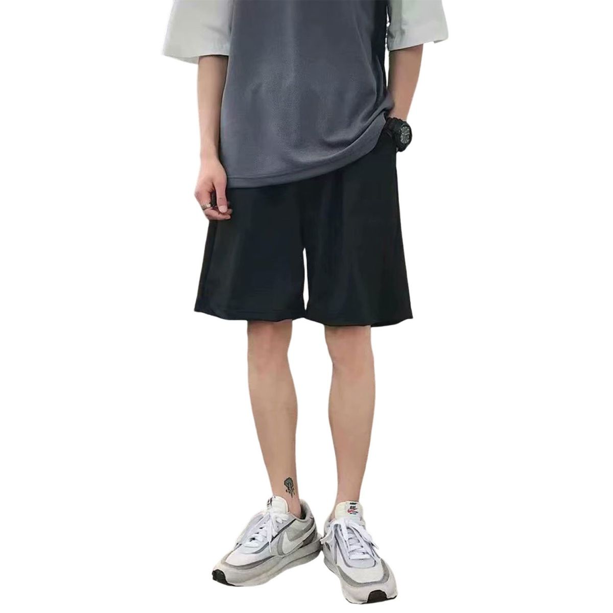 DENISASAA - Shorts de puro algodón color liso negro y gris 2 unidades