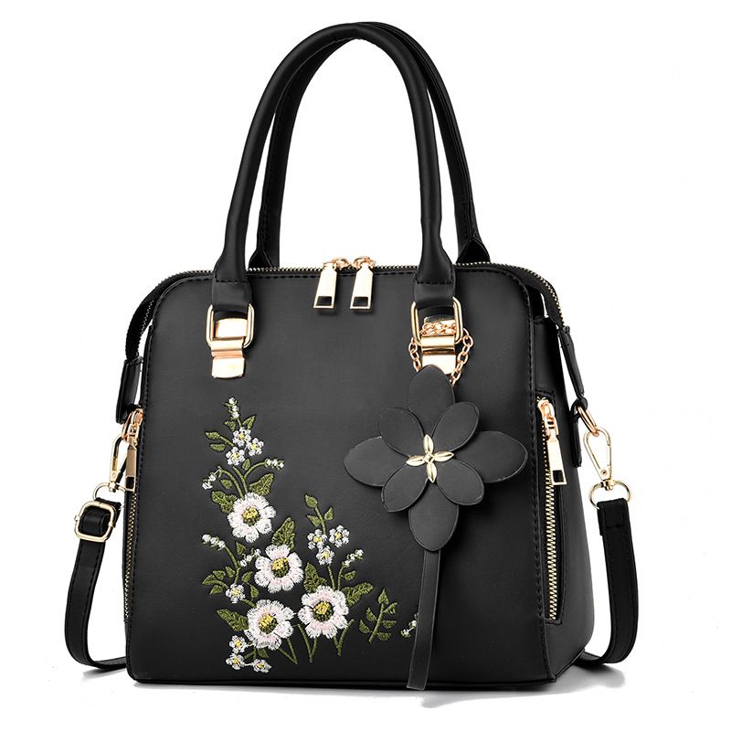 DANWEILE - Bolso bandolera informal bolso mujer con decoración floral- negro