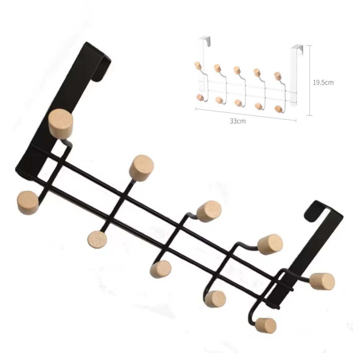 GENERICO - Gancho de 10 Puntas para Puertas Negro