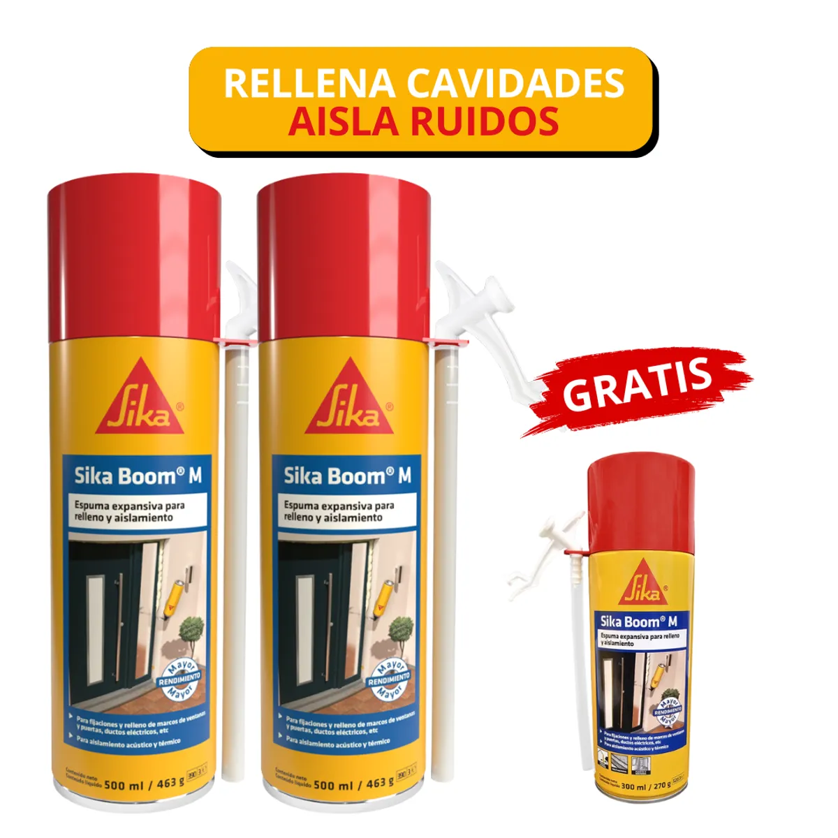 SIKA - 2 Espuma Expansiva de Poliuretano Sika Boom M x500ml Gratis Sika Boom M x300ml
