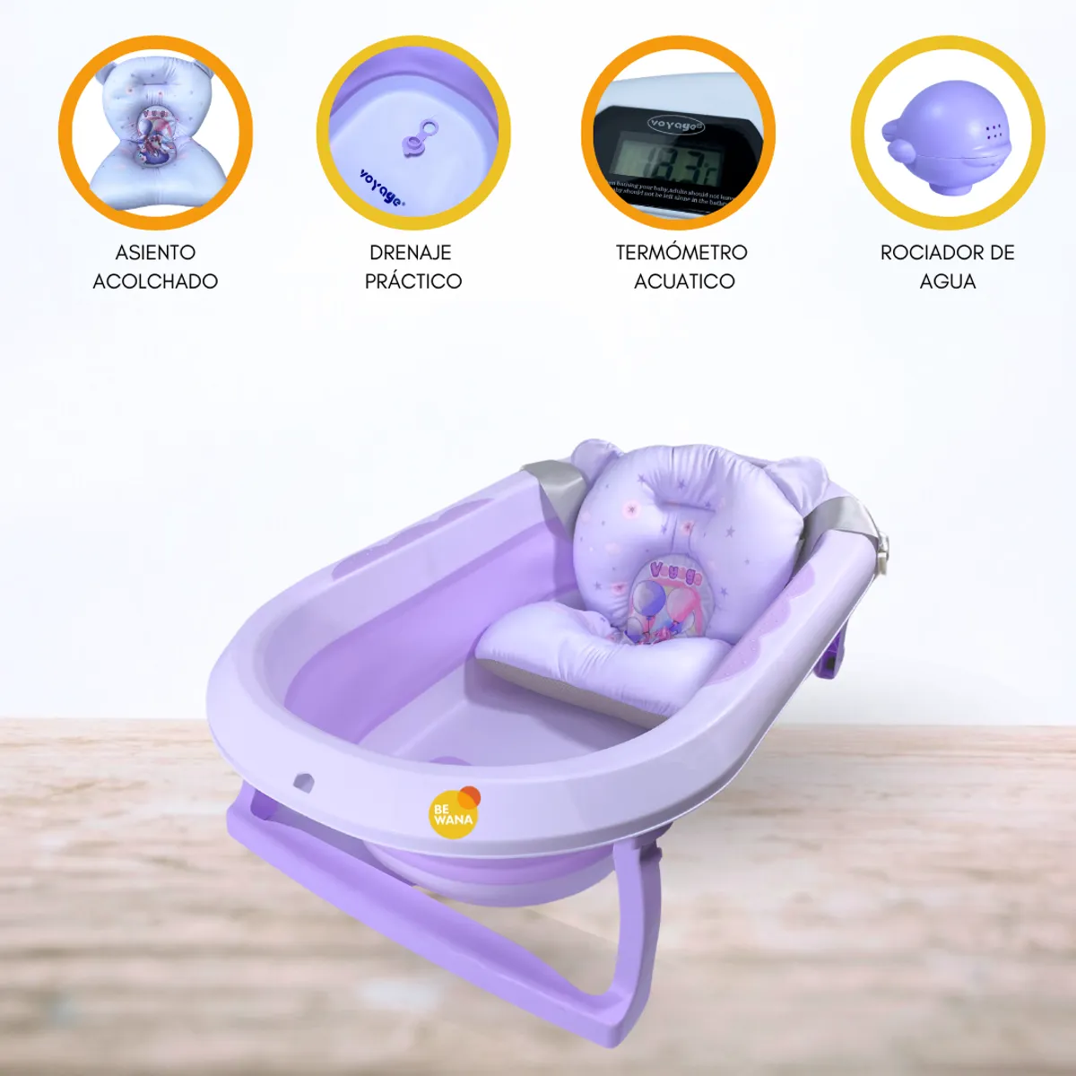 VOYAGE - Bañera Plegable con Termómetro «AQUATIC» Purple