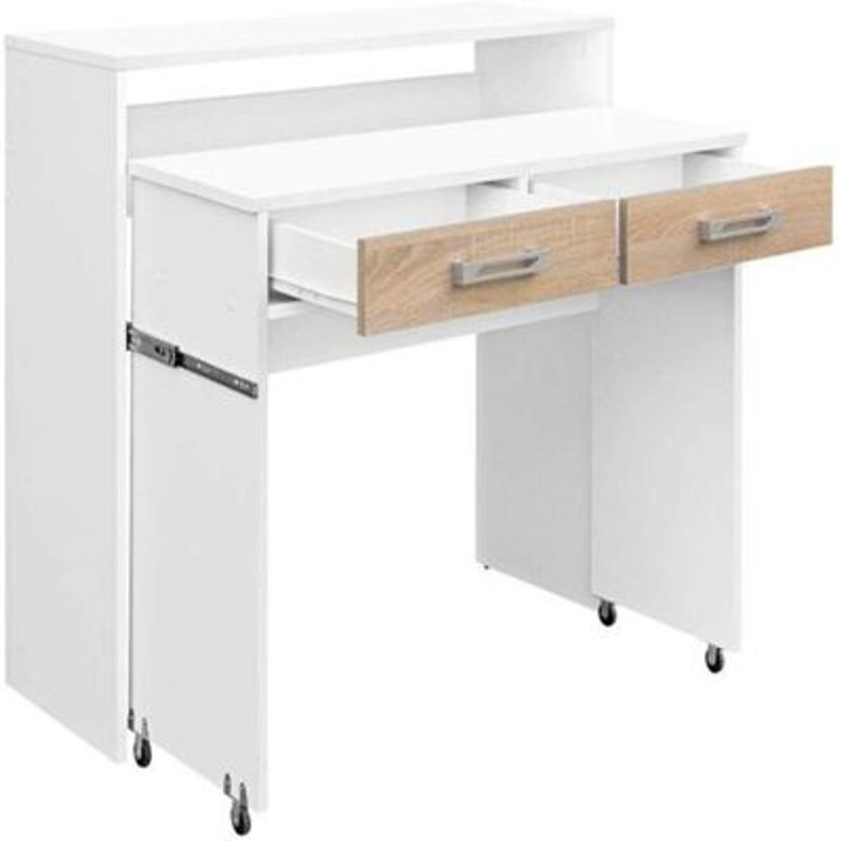 R&R MUEBLES - Escritorio Extensible Emilia Color Blanco con Roble RR MUEBLES