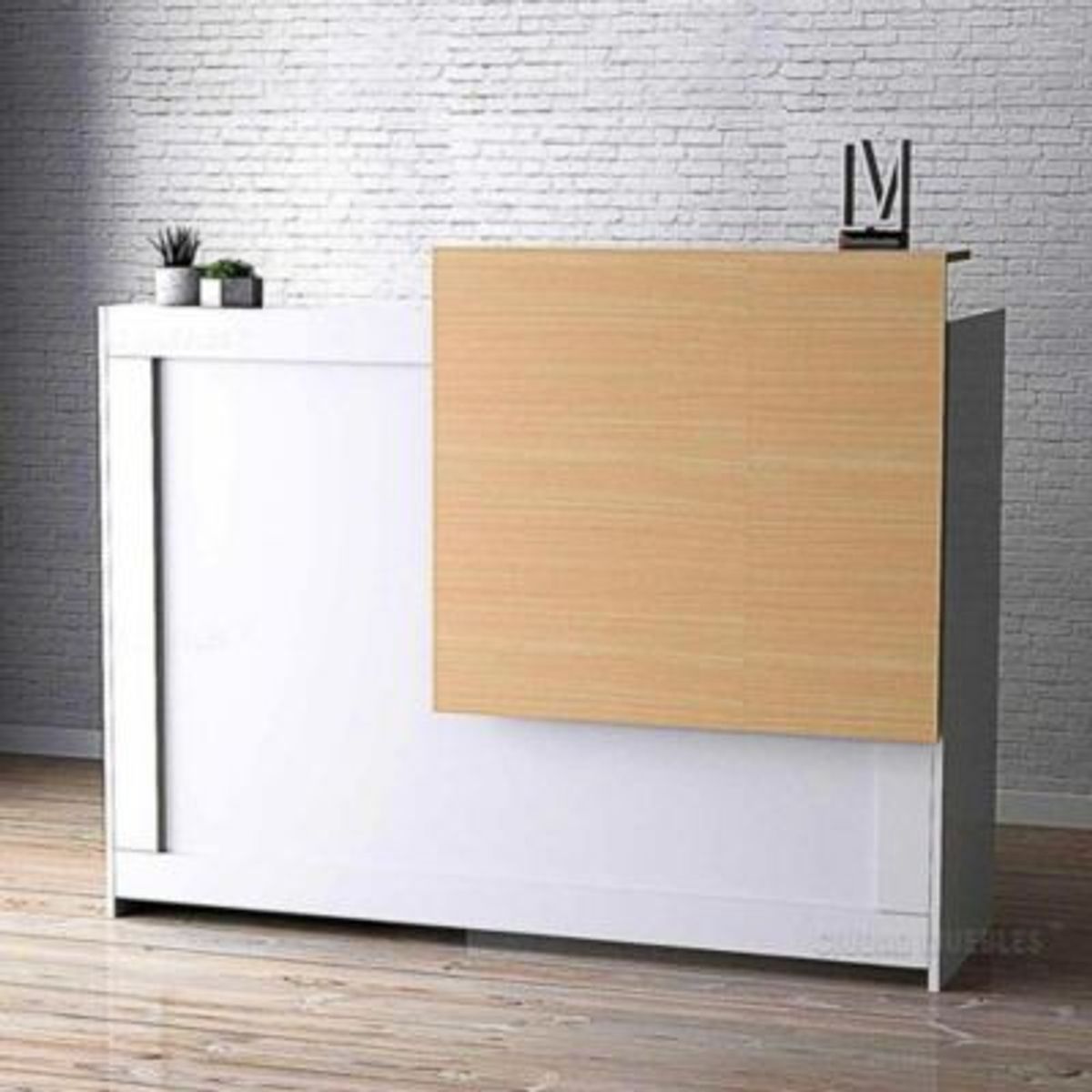 R&R MUEBLES - Escritorio para Recepción Moderno Cegla Blanco con Haya R&R MUEBLES