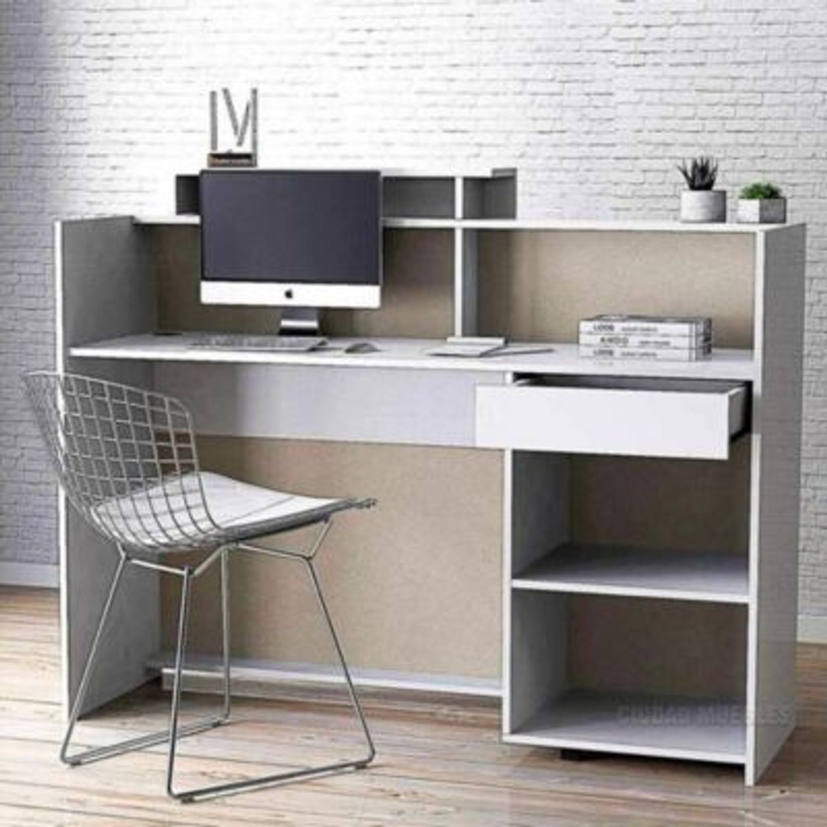 R&R MUEBLES - Escritorio para Recepción Moderno Cegla Blanco con Haya R&R MUEBLES