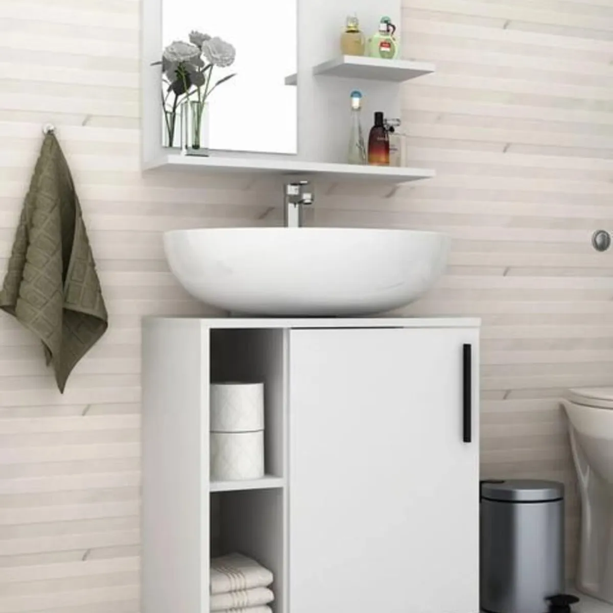 R&R MUEBLES - Mueble de Baño Moderno María 1 Puerta Color Blanco R&R MUEBLES