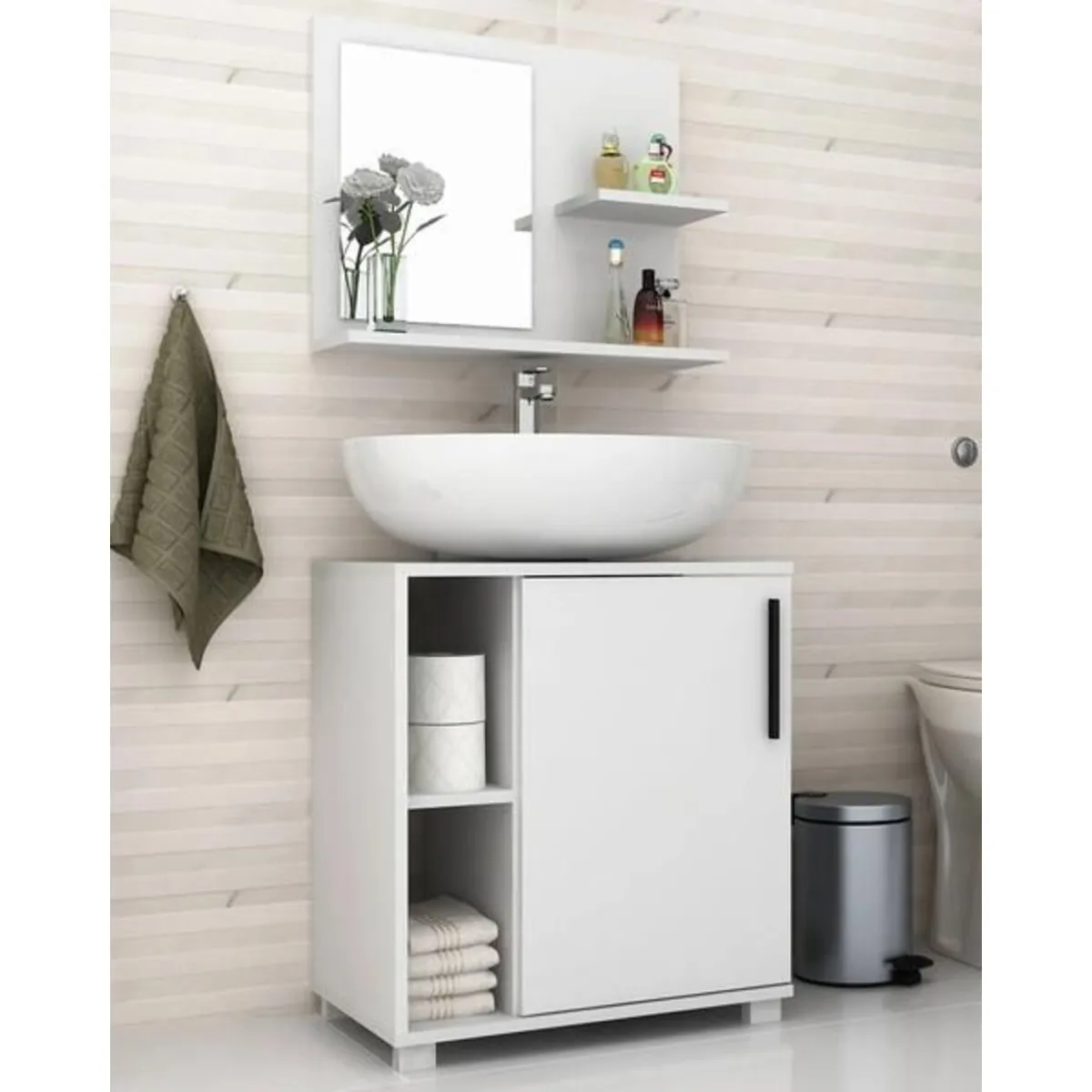 R&R MUEBLES - Mueble de Baño Moderno María 1 Puerta Color Blanco R&R MUEBLES