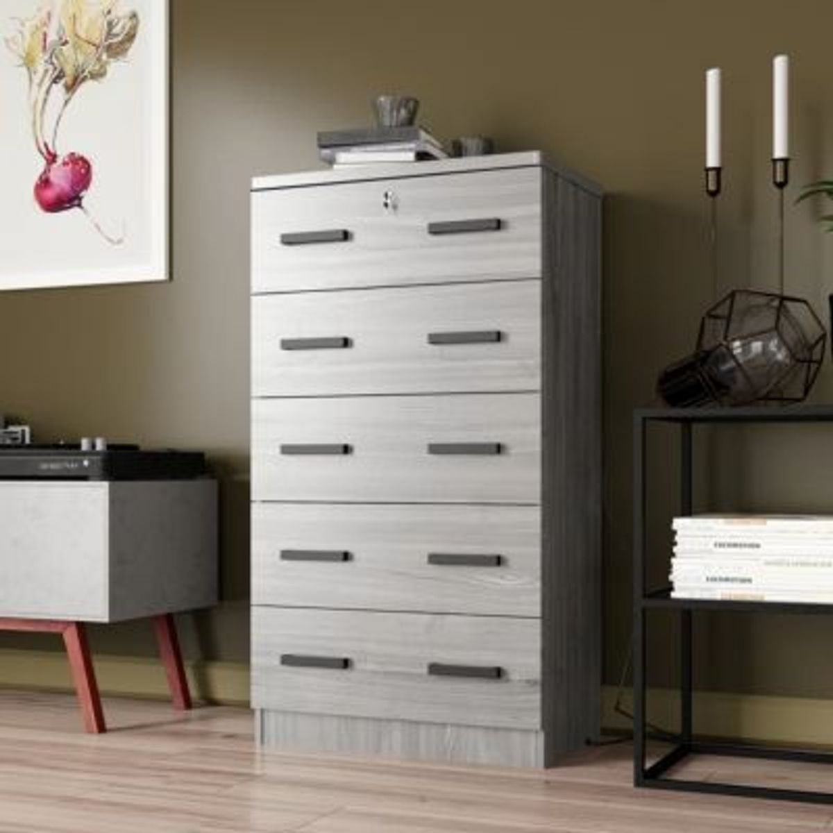 GENERICO - Cómoda con Llave George 5 Cajones Gris R&R MUEBLES