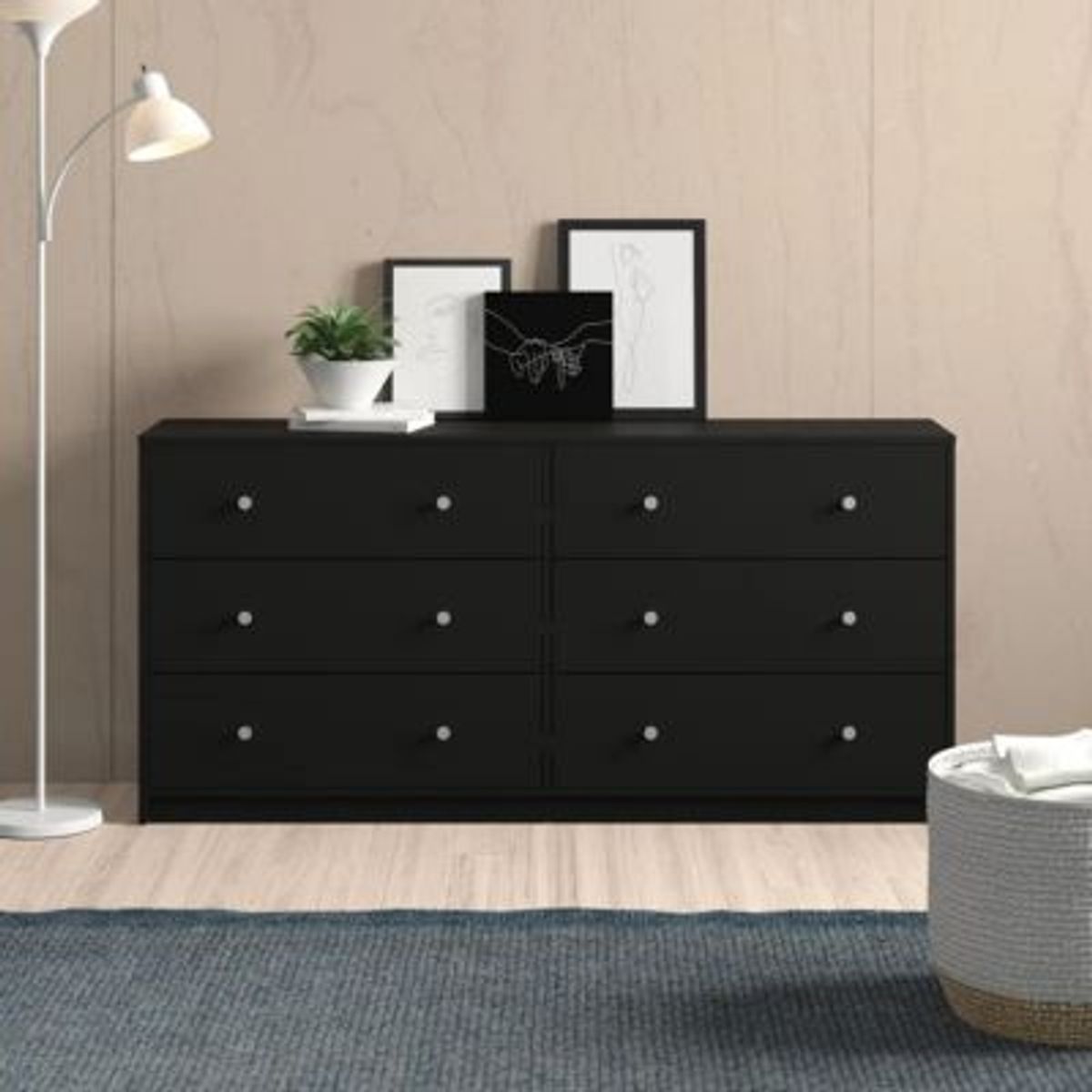 GENERICO - Cómoda Moderna Serna 6 Cajones Negro R&R MUEBLES