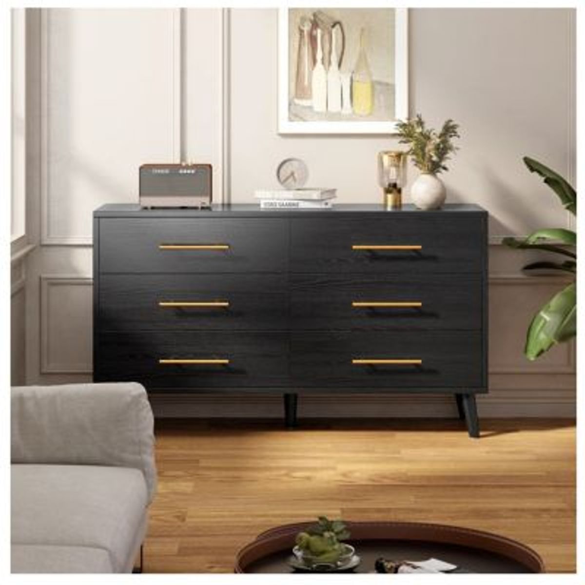 GENERICO - Cómoda Moderna Alvina 6 Cajones Negro R&R MUEBLES