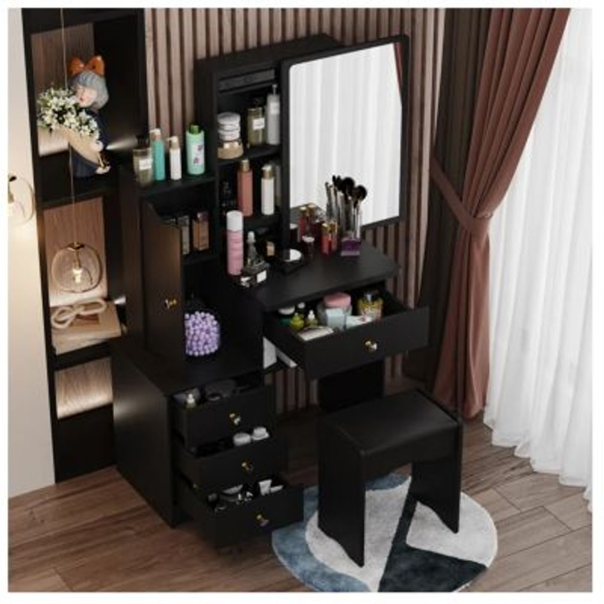 GENERICO - Tocador con Banqueta Moderno Gianina Negro R&R MUEBLES