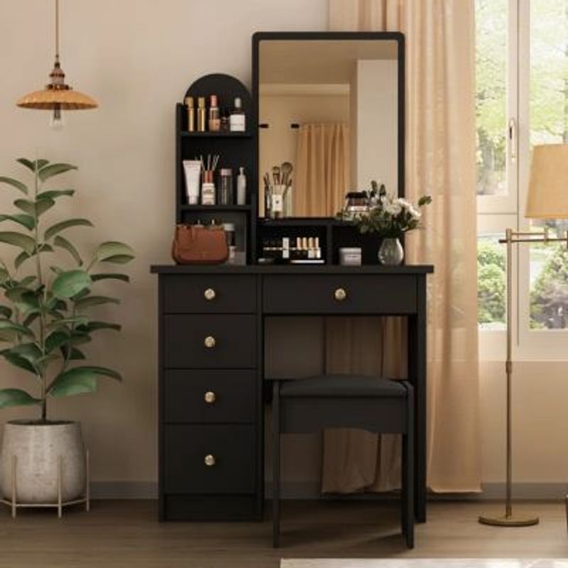 GENERICO - Tocador con Banqueta Moderno Leyka Negro R&R MUEBLES