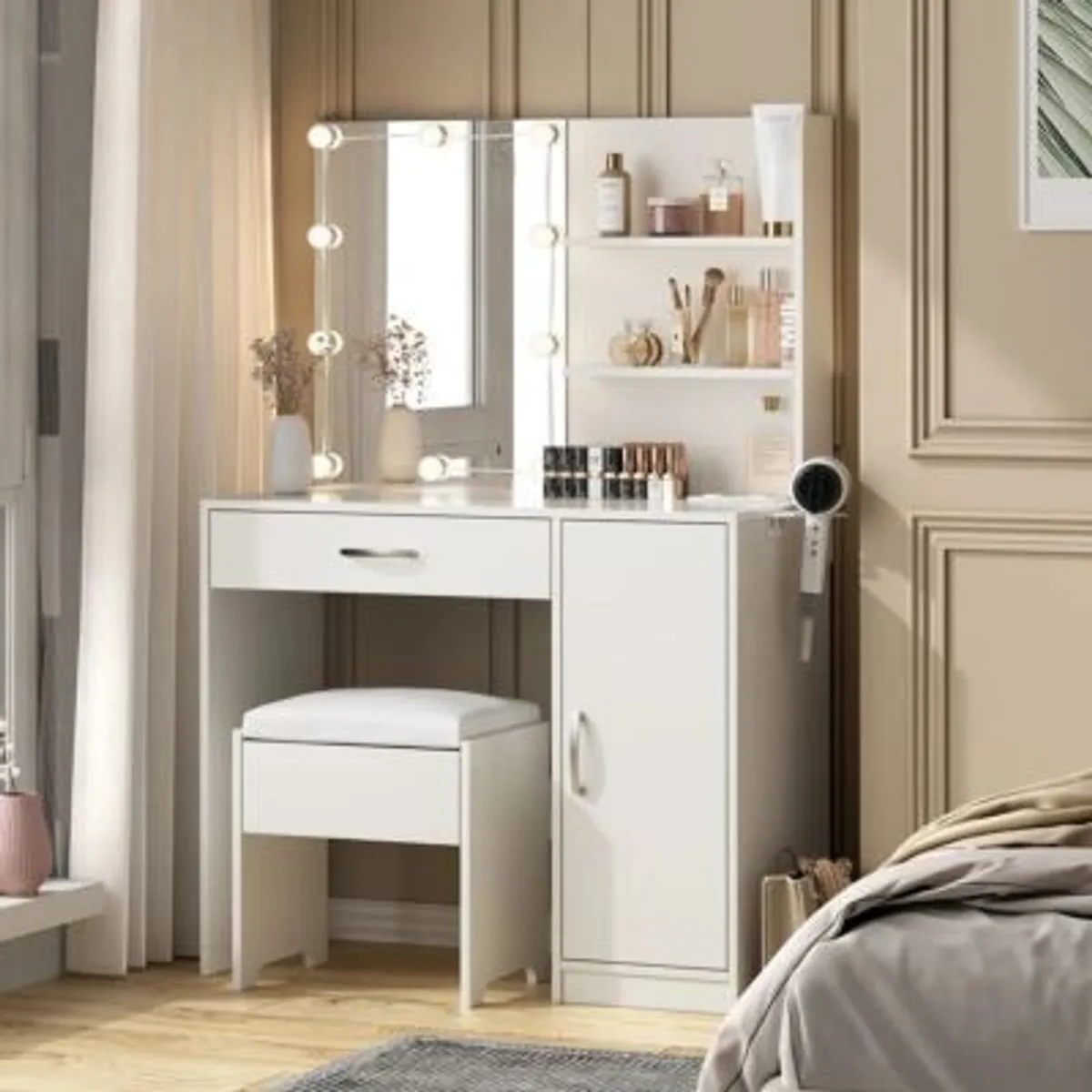 GENERICO - Tocador con Banqueta Moderno Stevan Blanco R&R MUEBLES