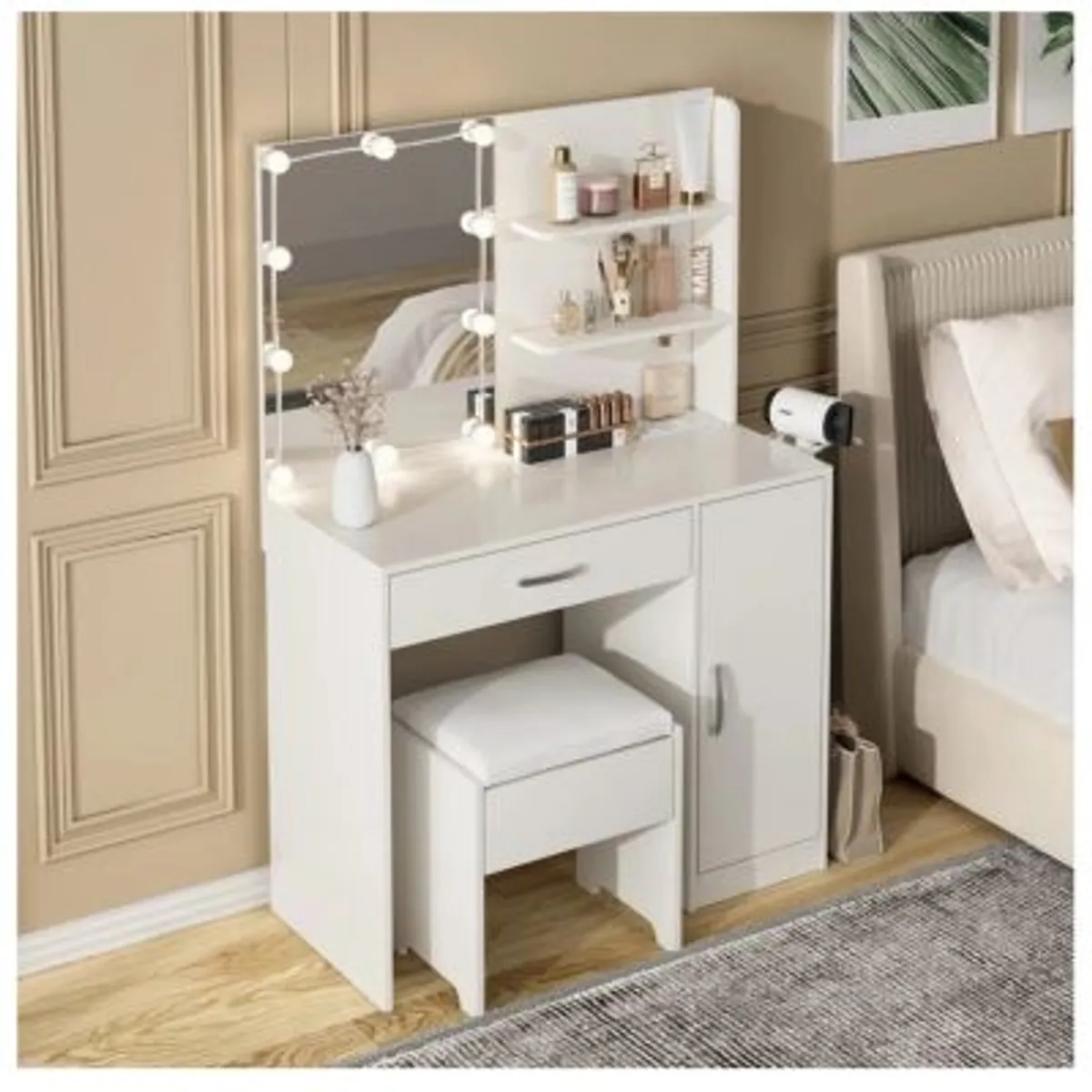 GENERICO - Tocador con Banqueta Moderno Stevan Blanco R&R MUEBLES