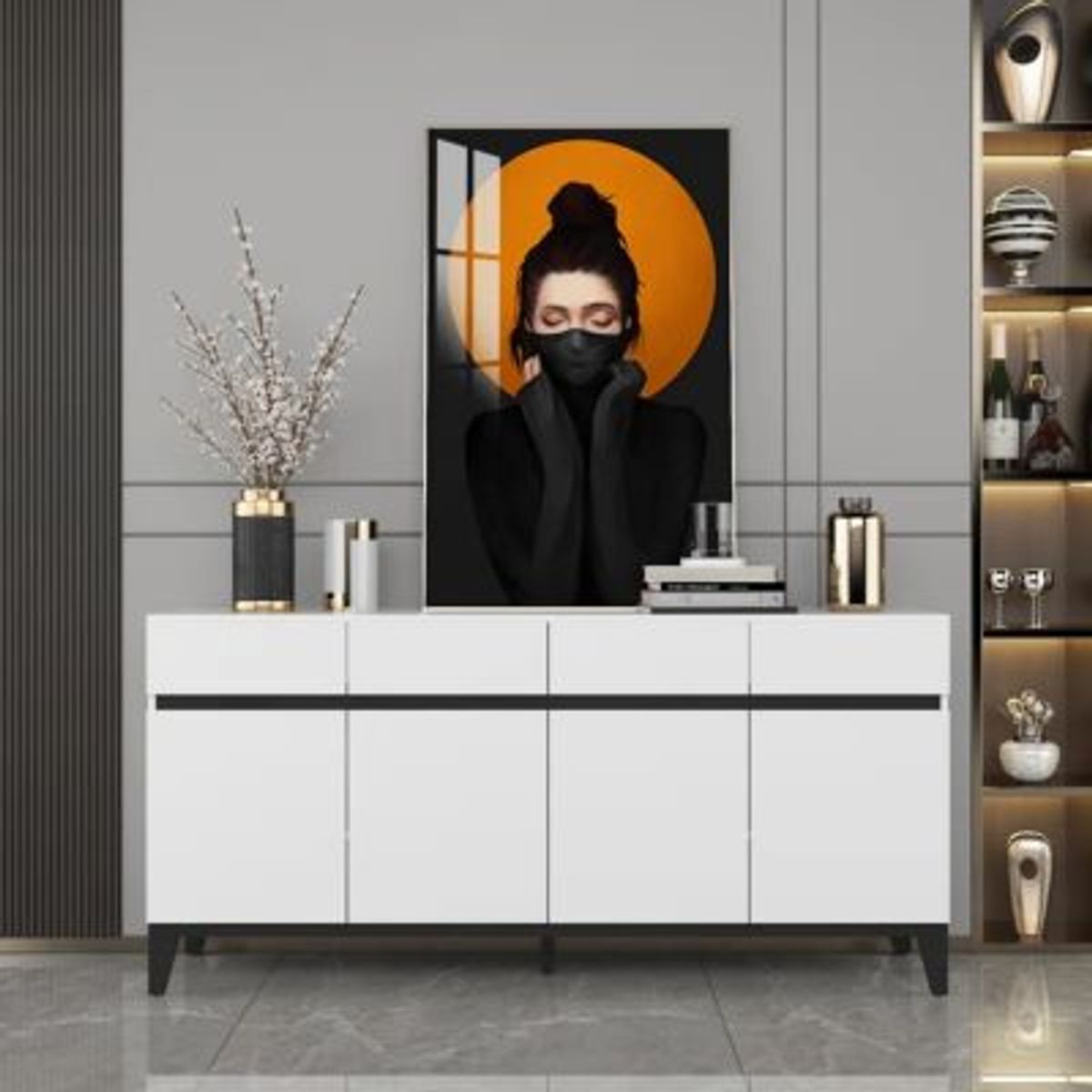 R&R MUEBLES - Aparador Moderno Lita Blanco R&R MUEBLES