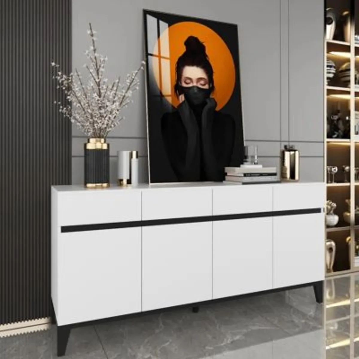 R&R MUEBLES - Aparador Moderno Lita Blanco R&R MUEBLES