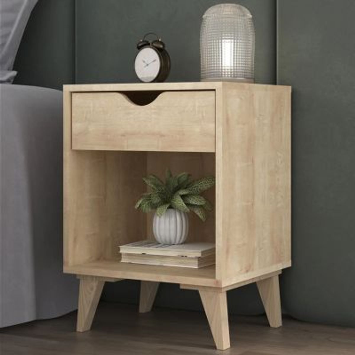 GENERICO - Velador Vintage Girona Marrón Claro 1 Cajón R&R MUEBLES