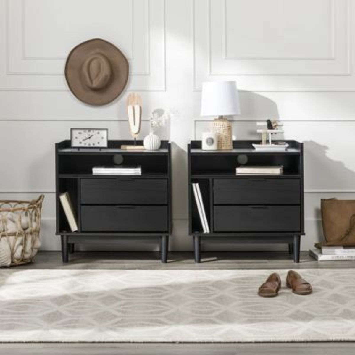 GENERICO - PACK X 2 Veladores Moderno Zamora Negro R&R MUEBLES