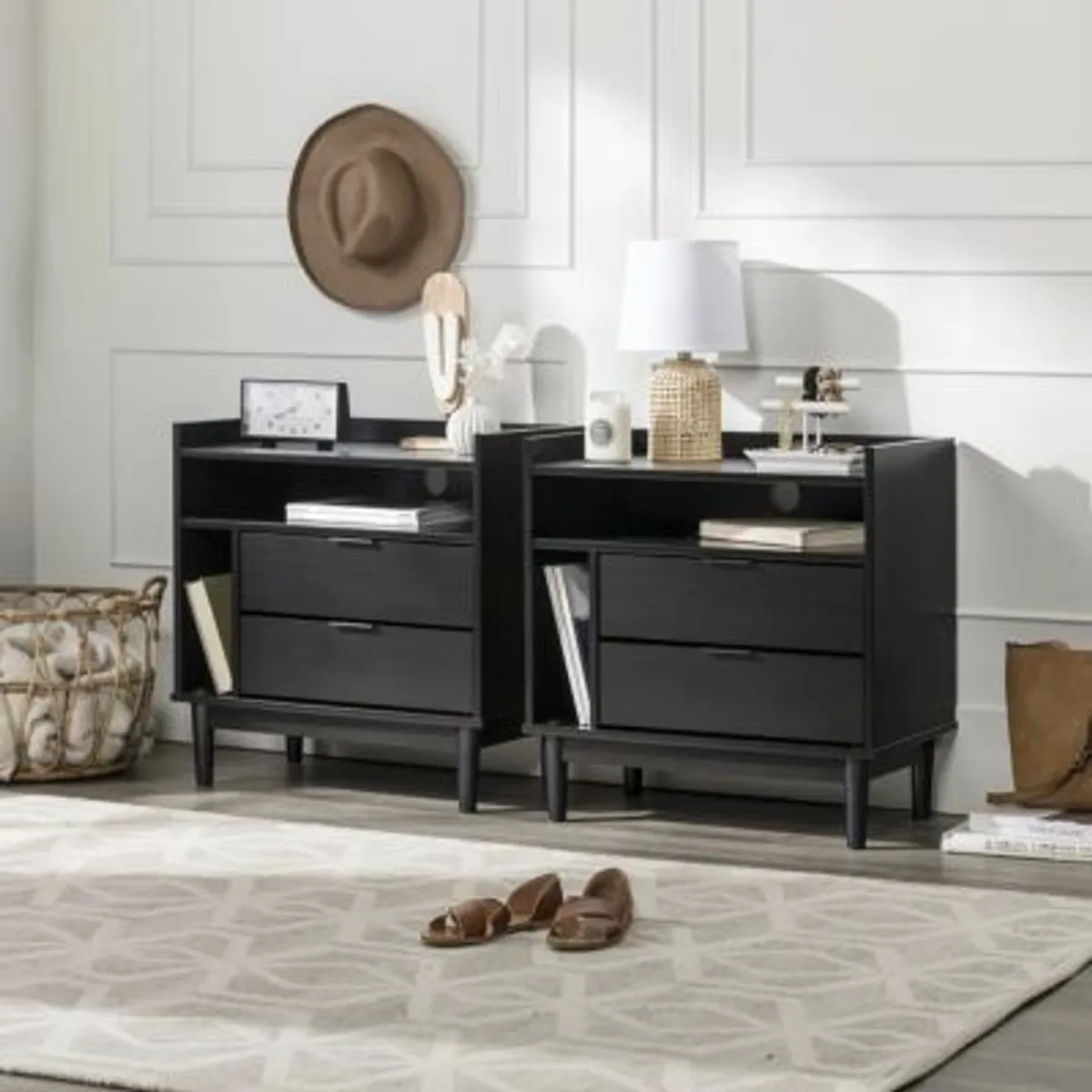 GENERICO - PACK X 2 Veladores Moderno Zamora Negro R&R MUEBLES