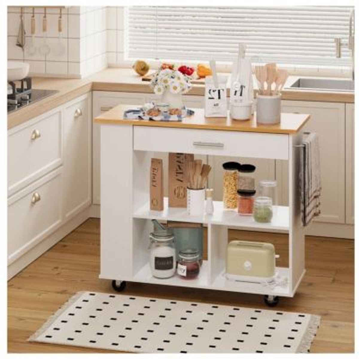 GENERICO - Isla de Cocina con Ruedas Bayóvar Blanco R&R MUEBLES