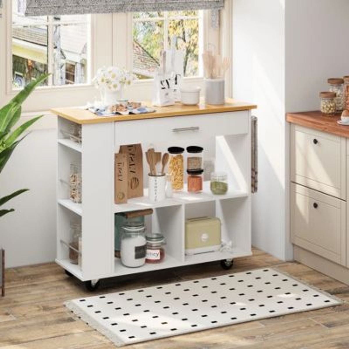 GENERICO - Isla de Cocina con Ruedas Bayóvar Blanco R&R MUEBLES