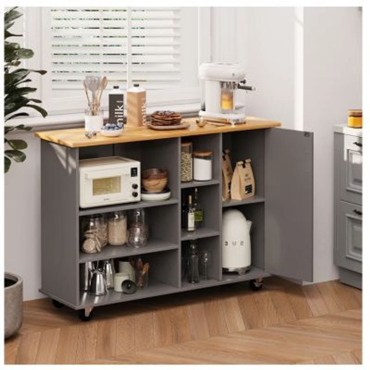 GENERICO - Isla de Cocina con Ruedas Vania Gris 1 Puerta R&R MUEBLES