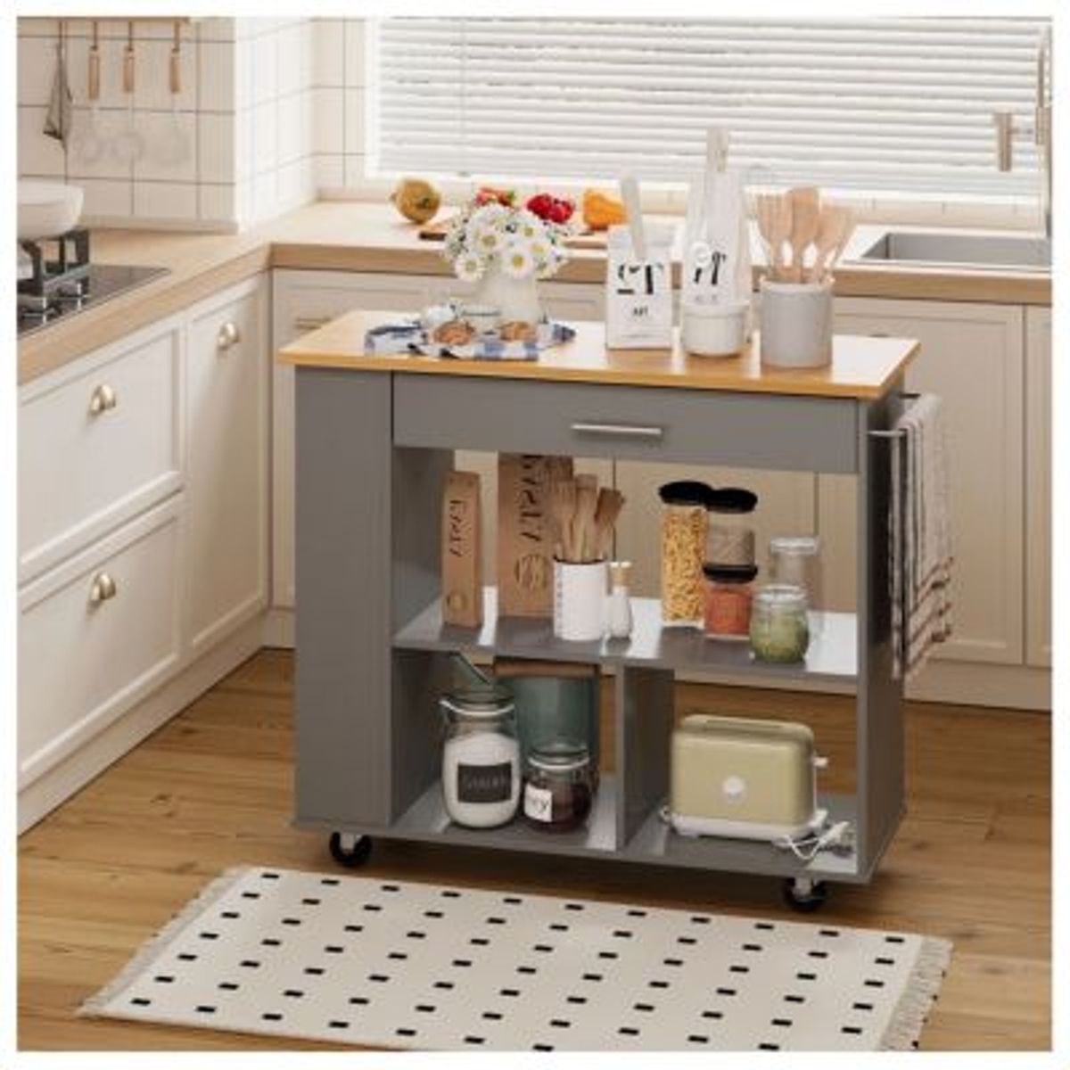 GENERICO - Isla de Cocina con Ruedas Bayóvar Gris R&R MUEBLES