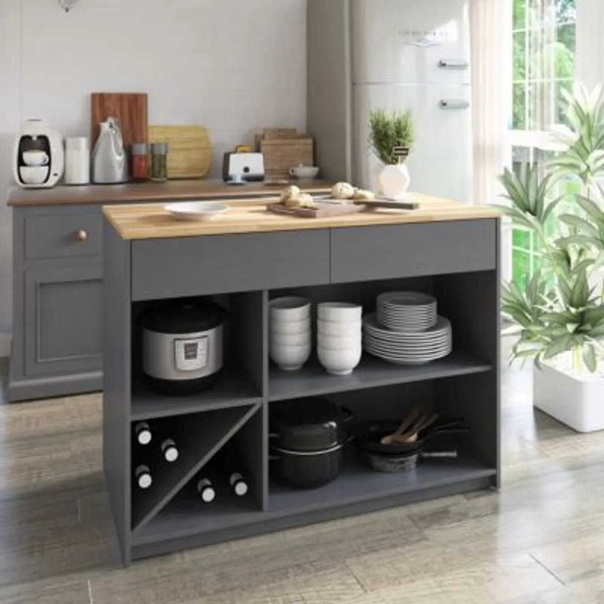 GENERICO - Isla de Cocina Moderna Raiza Gris 120 cm R&R MUEBLES