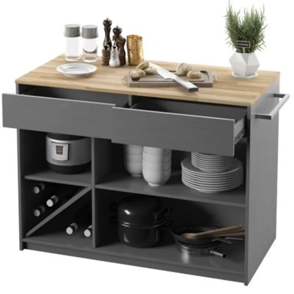 GENERICO - Isla de Cocina Moderna Raiza Gris 120 cm R&R MUEBLES