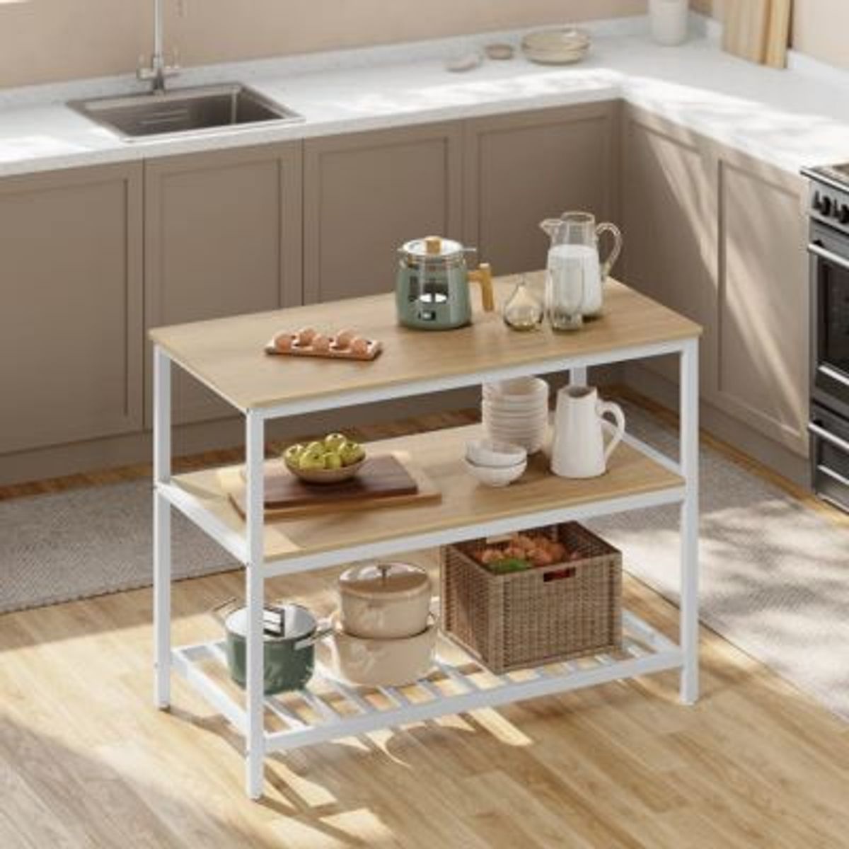 GENERICO - Isla de Cocina Moderna Alessio Marrón ClaroBlanco R&R MUEBLES