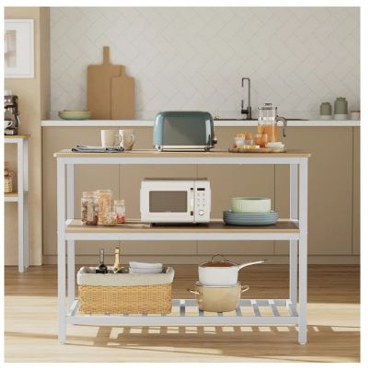 GENERICO - Isla de Cocina Moderna Alessio Marrón ClaroBlanco R&R MUEBLES