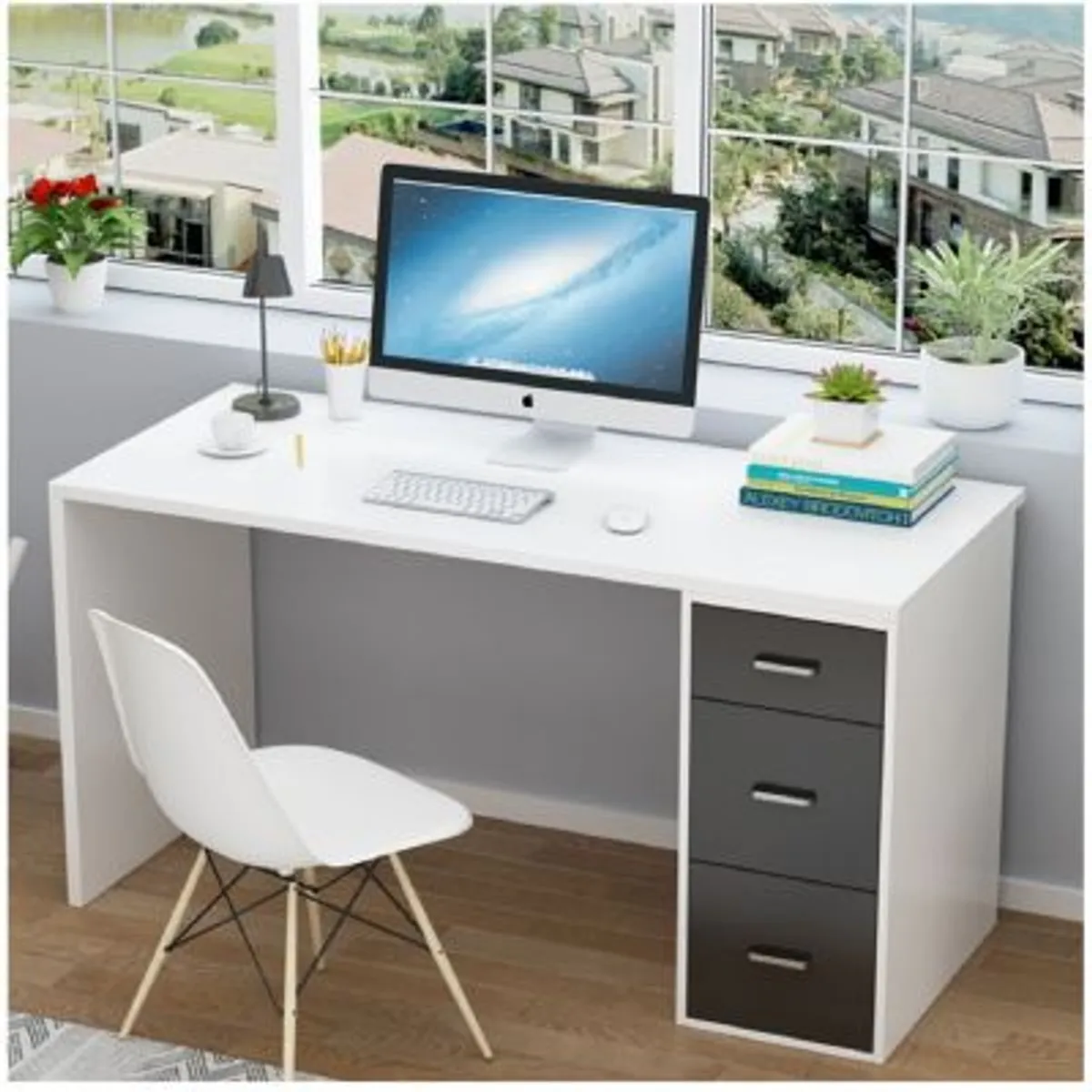 GENERICO - Escritorio Moderno Gary Blanco-Negro 3 Cajones R&R MUEBLES