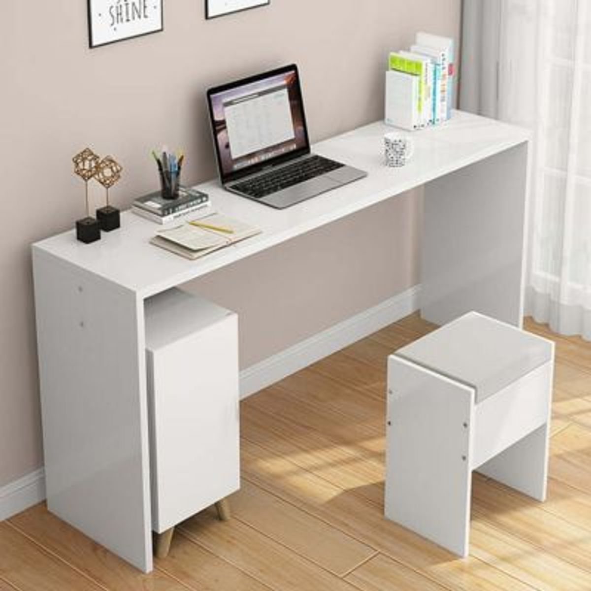 GENERICO - Escritorio Moderno con Banqueta June Blanco R&R MUEBLES