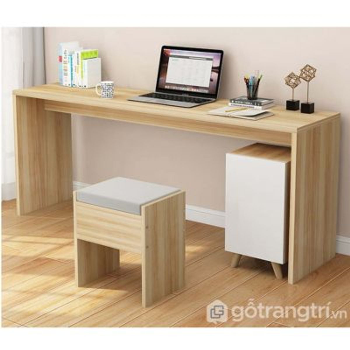 GENERICO - Escritorio Moderno con Banqueta June Marrón Claro R&R MUEBLES