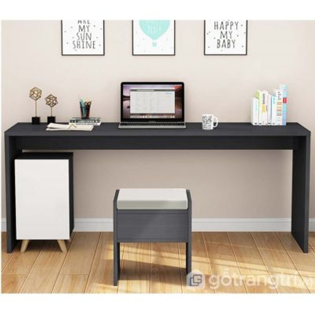 GENERICO - Escritorio Moderno con Banqueta June Negro R&R MUEBLES