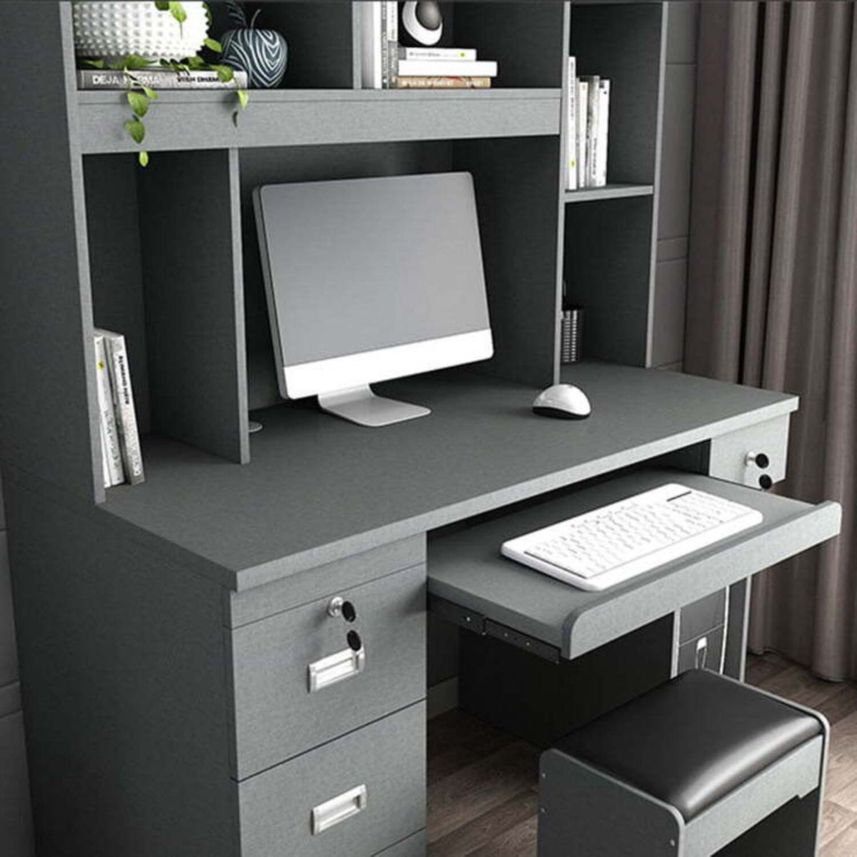 GENERICO - Escritorio con Banqueta Ruffo Gris Oscuro R&R MUEBLES