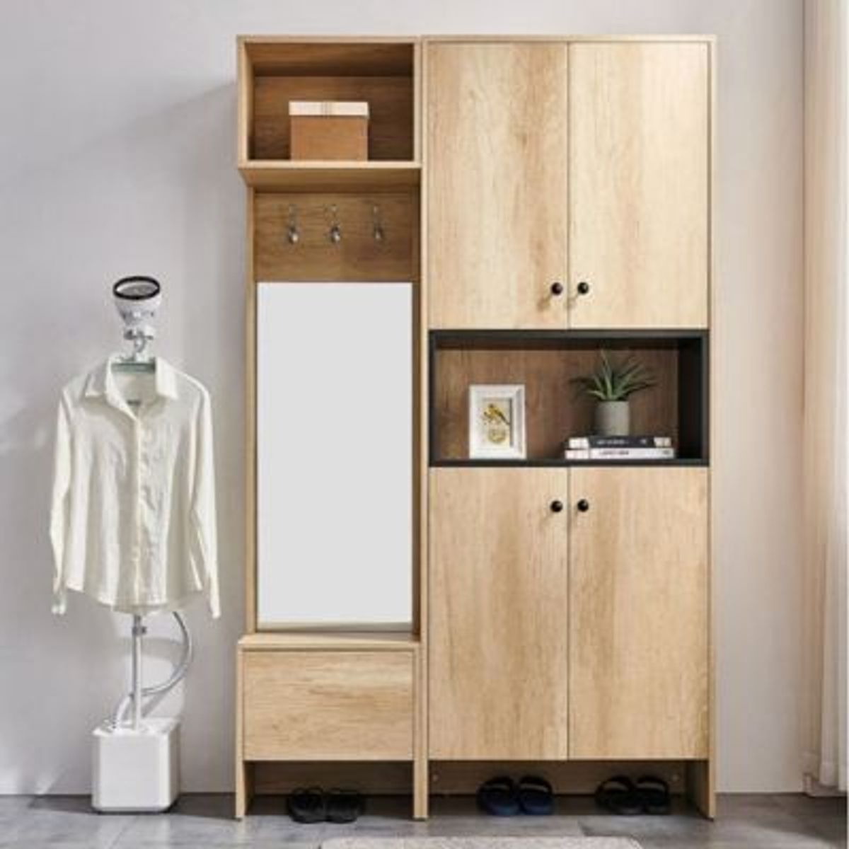 GENERICO - Zapatera Moderna Alta con Espejo Juliett Marrón Claro R&R MUEBLES