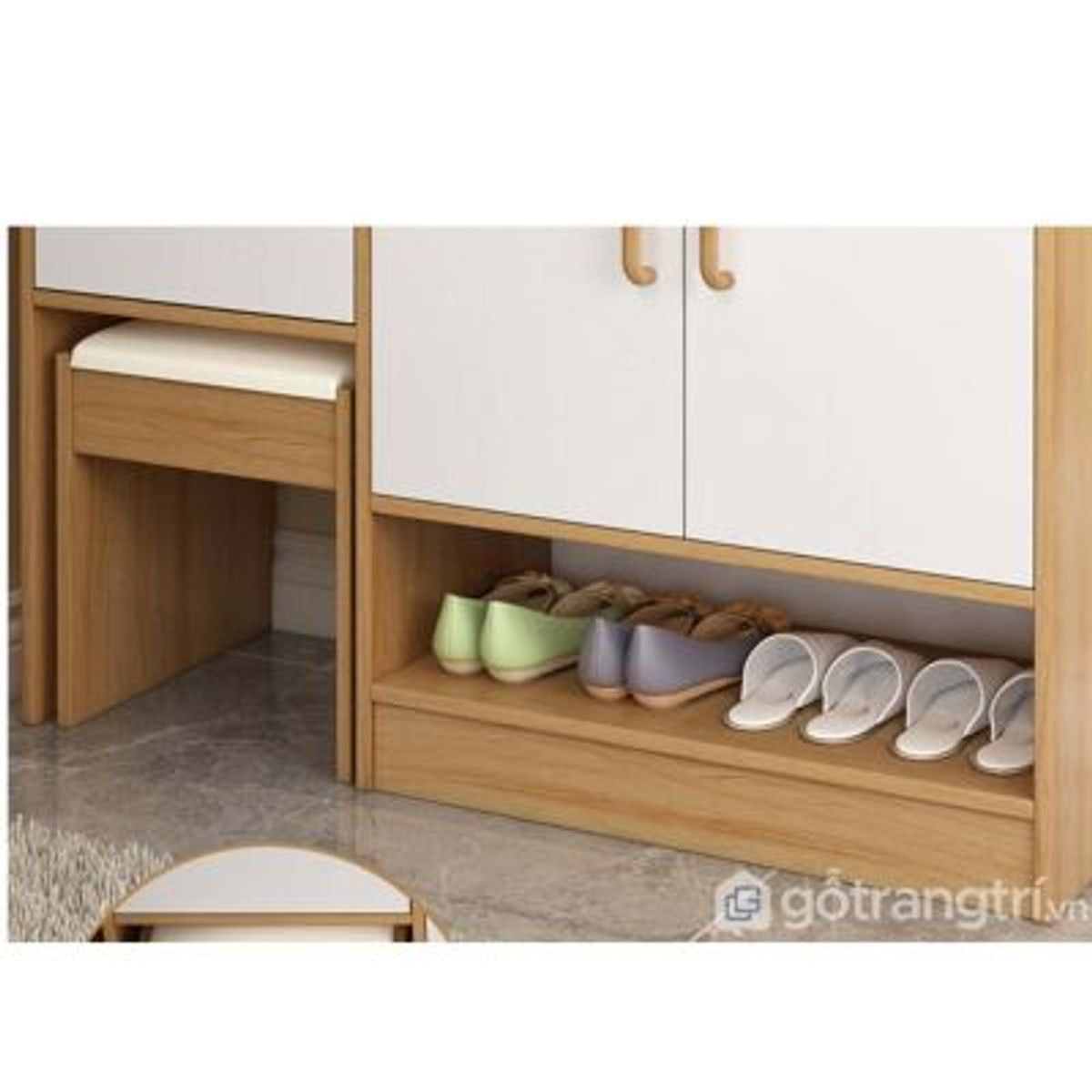 GENERICO - Zapatera Moderna con Banqueta Wally Marrón Claro R&R MUEBLES