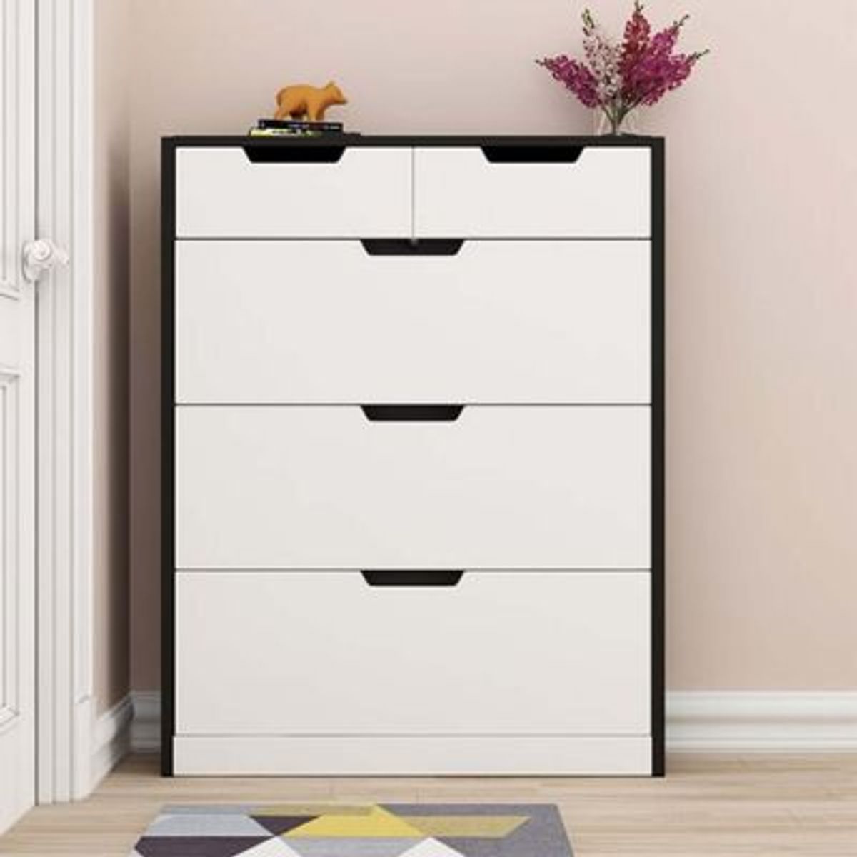 GENERICO - Zapatera Moderna Megan Negro-Blanco R&R MUEBLES