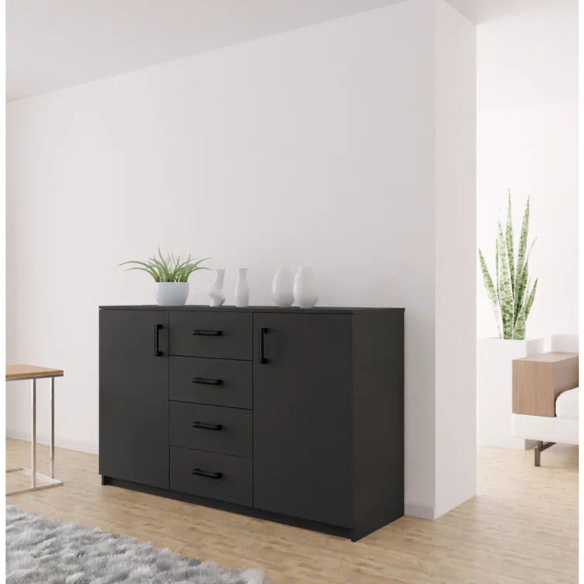 R&R MUEBLES - Aparador Moderno Blossom Negro R&R MUEBLES