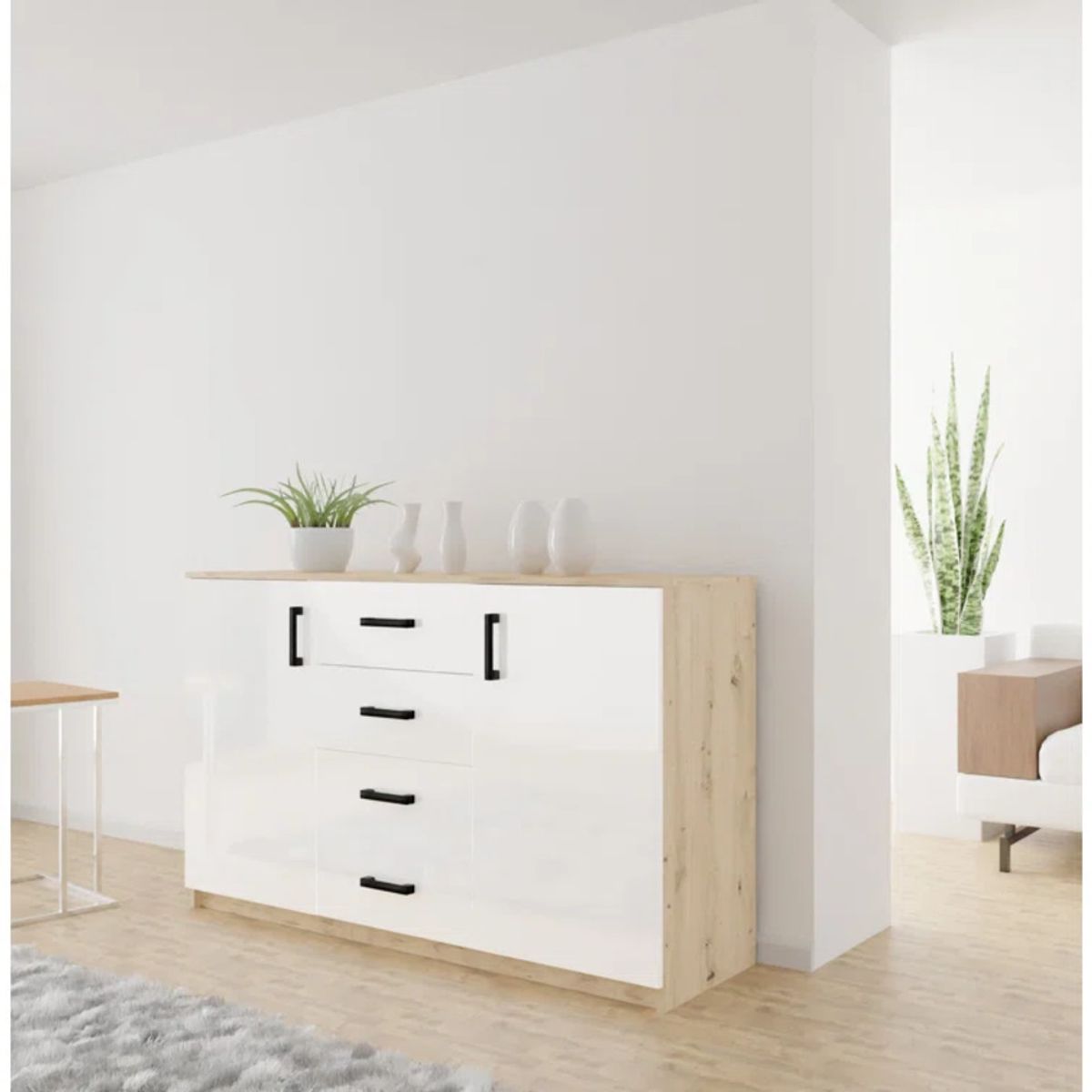 R&R MUEBLES - Aparador Moderno Blossom Blanco y Duna R&R MUEBLES