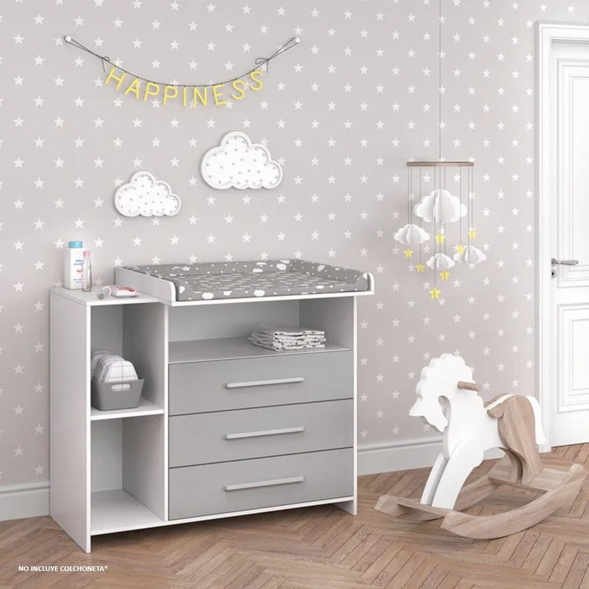 GENERICO - Comoda Infantil Ashrain Gris y Blanco R&R MUEBLES