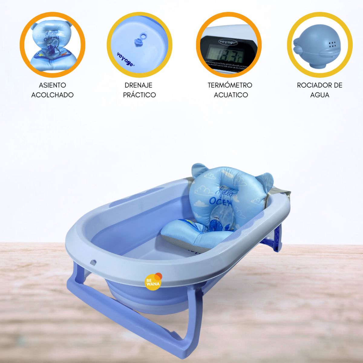 VOYAGE - Bañera Plegable con Termómetro «AQUATIC» Blue
