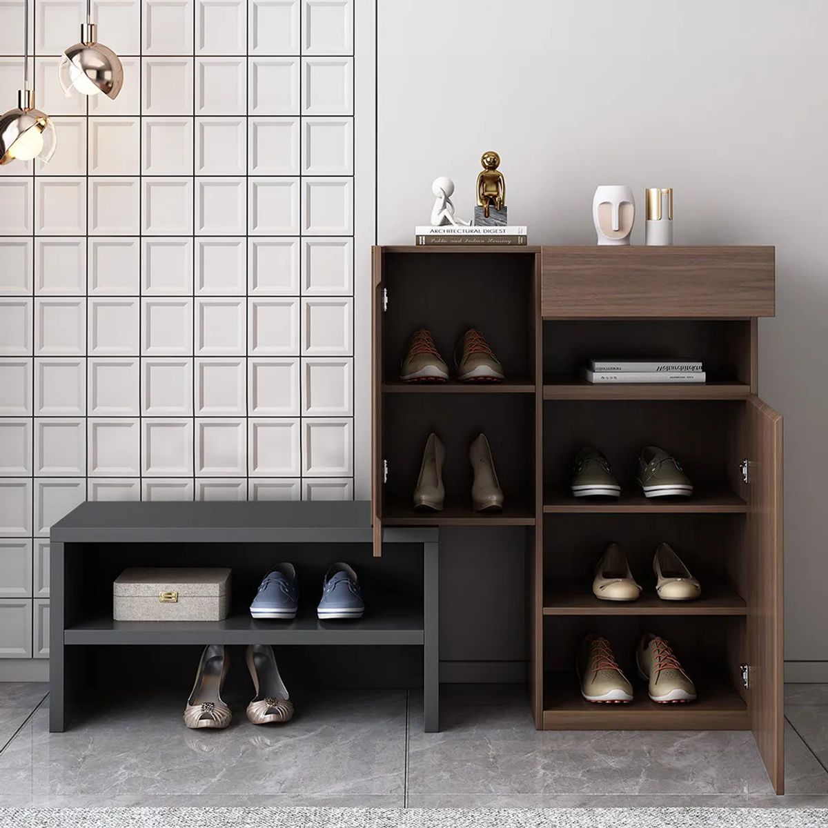 GENERICO - Zapatera Moderna Takao Marron y Negro R&R MUEBLES