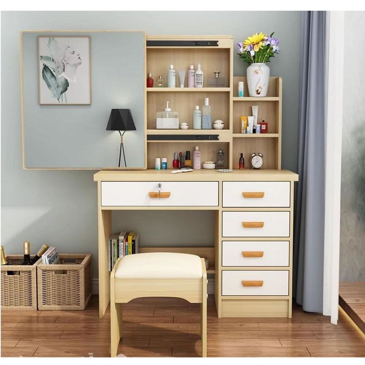 GENERICO - Tocador con Banqueta Moderno Helga con Llave R&R MUEBLES